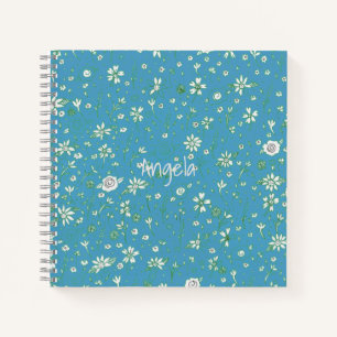 Doodle-Blumen L/Blaues Notizbuch anpassbar