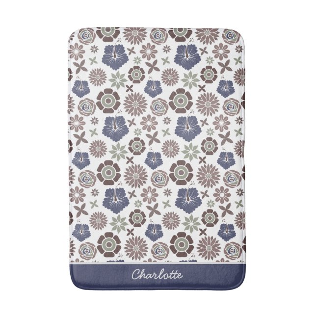 Doodle Blumenmuster personalisierter Name Badematte (Vorderseite Vertikal)