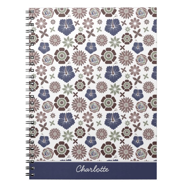 Doodle Blumenmuster personalisierter Name Notizblock (Vorderseite)