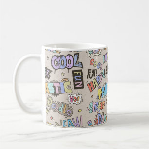 Doodle Buchstaben Worte Cool Spaß Vintage Hand zei Kaffeetasse