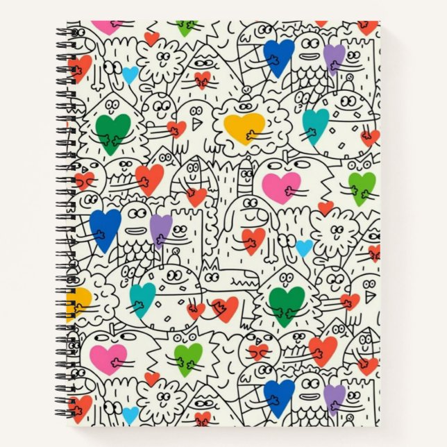 Doodle Buddies & Hearts Notebook Notizbuch (Vorderseite)