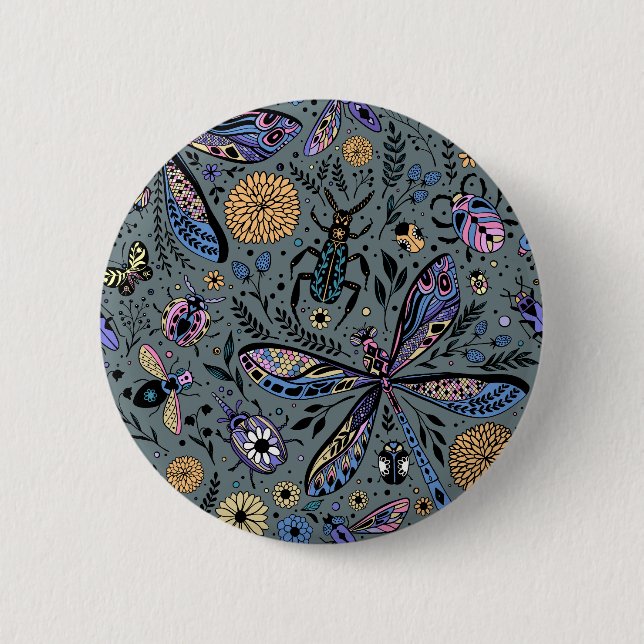 Doodle-Bugs auf Schiefergrau Button (Vorderseite)