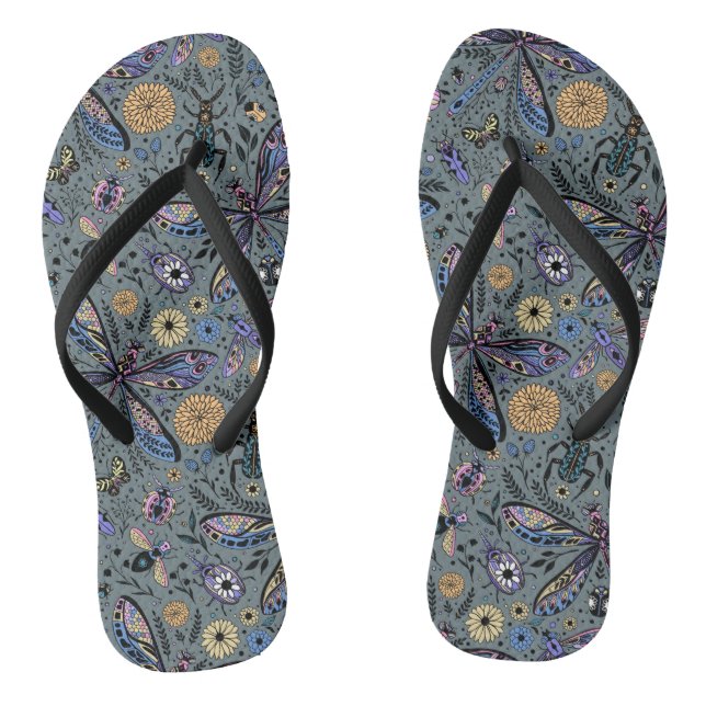 Doodle-Bugs auf Schiefergrau Flip Flops (Fußbett)
