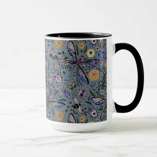 Doodle-Bugs auf Schiefergrau Tasse (Rechts)