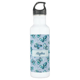 Doodle Bugs Butterflies - blue - custom name kids. Edelstahlflasche