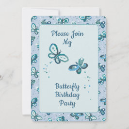 Doodle Bugs Butterflies - blue - kids birthday. Einladung