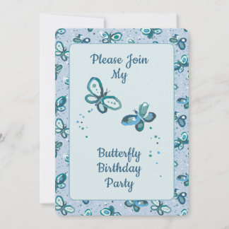 Doodle Bugs Butterflies - blue - kids birthday. Einladung