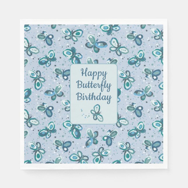 Doodle Bugs Butterflies - blue - kids birthday. Serviette (Vorderseite)