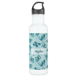 Doodle Bugs Butterflies - turquoise - birthday. Edelstahlflasche