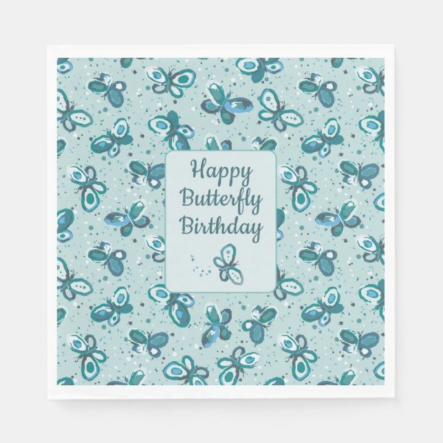 Doodle Bugs Butterflies - turquoise - birthday. Serviette (Vorderseite)