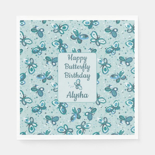 Doodle Bugs Butterflies - turquoise - birthday. Serviette (Vorderseite)