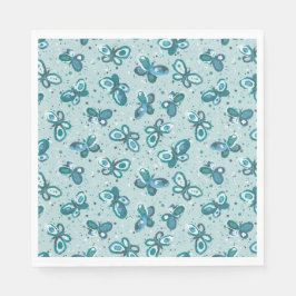 Doodle Bugs Butterflies - turquoise - kids party. Serviette
