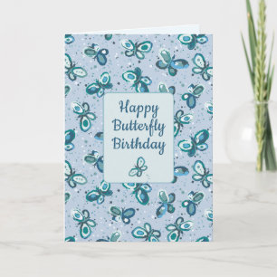 Doodle Bugs Schmetterlinge - blau - Kindergeburtst Karte