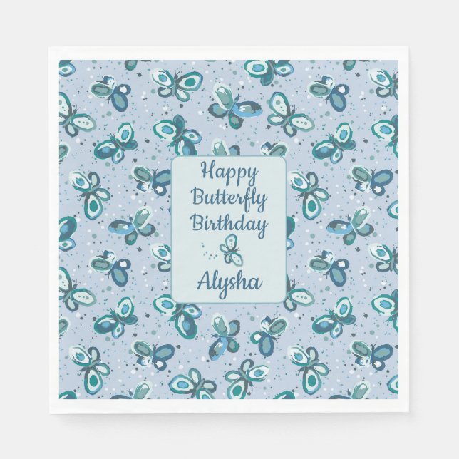Doodle Bugs Schmetterlinge - blau - Kindergeburtst Serviette (Vorderseite)