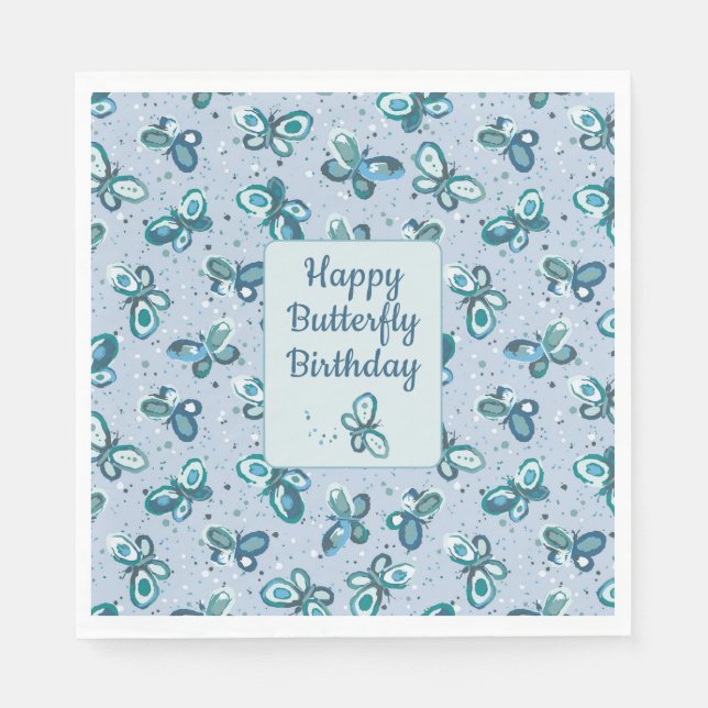 Doodle Bugs Schmetterlinge - blau - Kindergeburtst Serviette (Vorderseite)