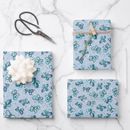 Doodle Bugs Schmetterlinge - blau - nahtloses Must Geschenkpapier Set
