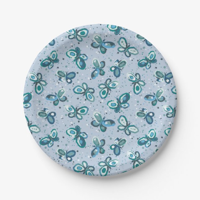 Doodle Bugs Schmetterlinge - blau - nahtloses Must Pappteller (Vorderseite)