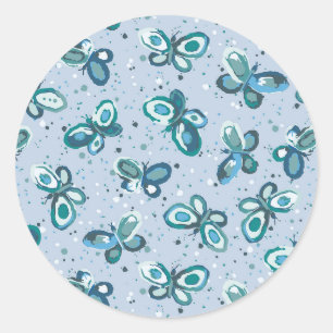 Doodle Bugs Schmetterlinge - blau - nahtloses Must Runder Aufkleber