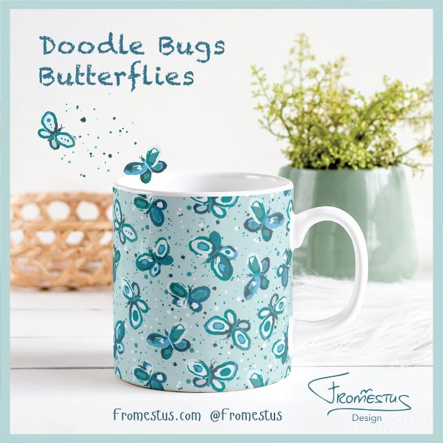Doodle Bugs Schmetterlinge - türkis - Muster. Kaffeetasse (Von Creator hochgeladen)