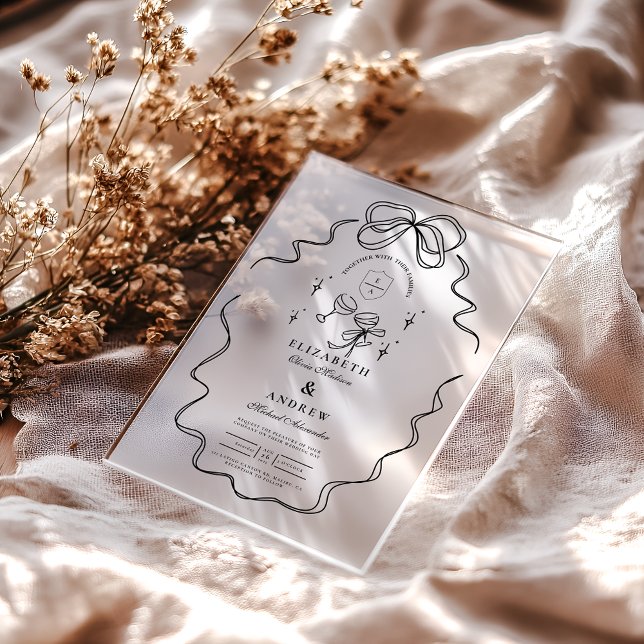 Doodle Champagne Whimsical Bow Wedding Acryleinladungen (Von Creator hochgeladen)