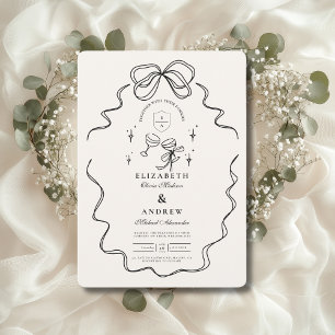 Doodle Champagner Whimsical-Schleife Hochzeit Einladung