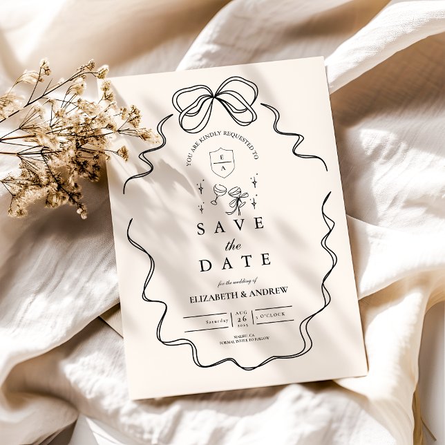 Doodle Champagner Whimsical-Schleife Hochzeit Save The Date (Von Creator hochgeladen)