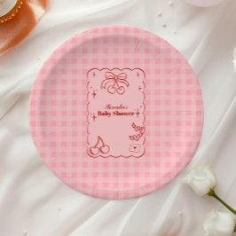 Doodle Cherry Bow Bow Baby Dusche Pappteller