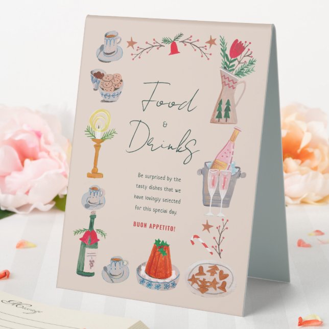 Doodle Christmas Brautparty Food Drinks Zeichen Tischaufsteller (In Situ (Hochzeit))