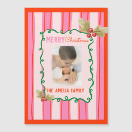  Doodle Christmas Pink Red Border Photo Holiday  Magnetkarte