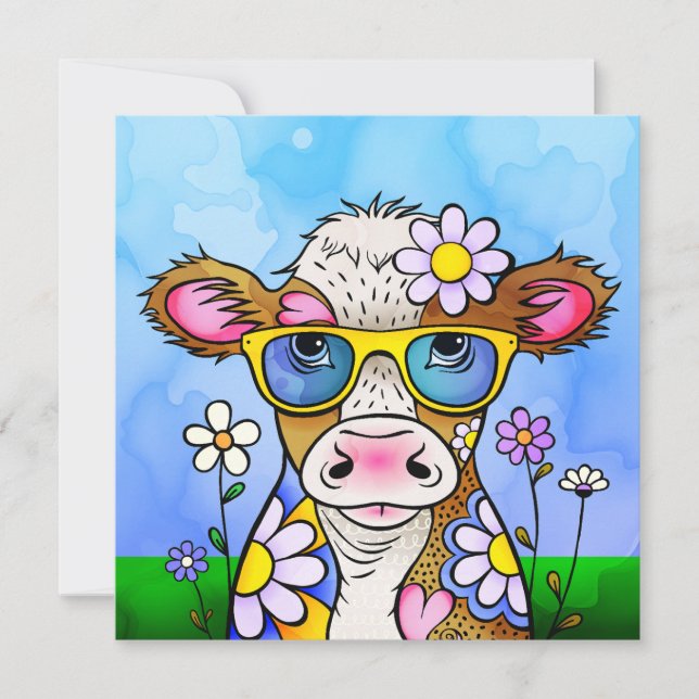 Doodle Cow Portrait Karte (Vorderseite)