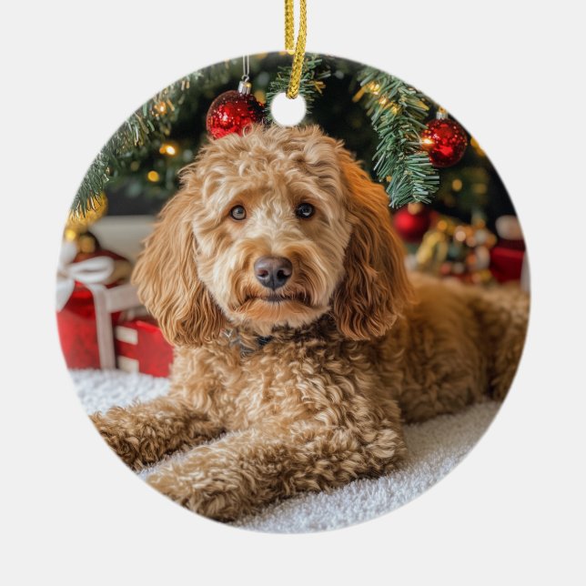 Doodle Dog Christmas Keramik Ornament (Vorne)