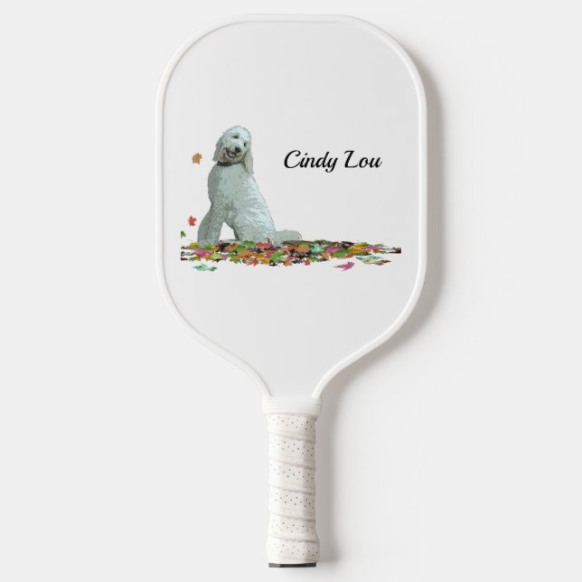 Doodle Dog in Blätter Pickleball Paddel Schläger (Vorderseite)