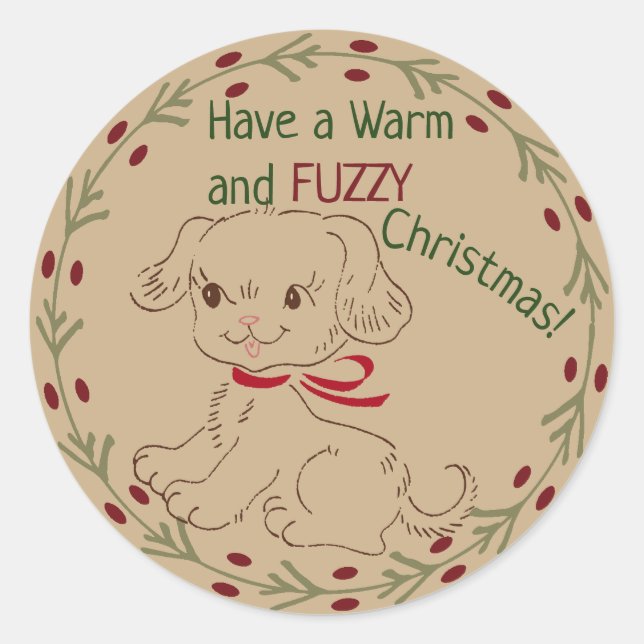Doodle Dog Warm und Fuzzy Weihnachten Runder Aufkleber (Vorderseite)