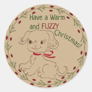 Doodle Dog Warm und Fuzzy Weihnachten Runder Aufkleber