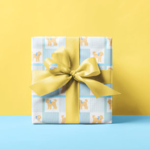 Doodle Dog Yellow Blue Baby Dusche Niedlich Spaß Geschenkpapier