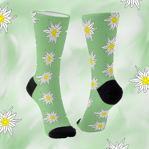 Doodle Edelweiss Muster Leuchtfarbene Crew Socken