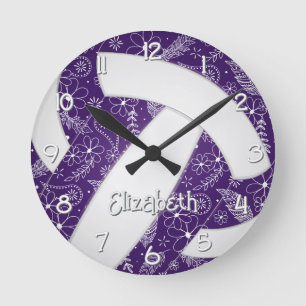 Doodle Federn Blume lila Boho Volleyball Runde Wanduhr