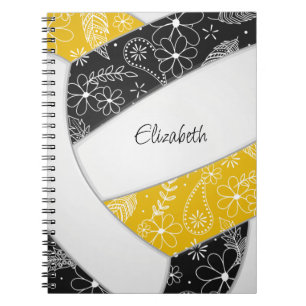 Doodle Federn schwarzer goldener Boho-Volleyball Notizblock