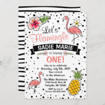 Doodle Flamant rose et Pinpomme Invitation Anniver