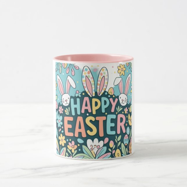 Doodle Floral Happy Oaster Bunnies Tasse (Zentrum)