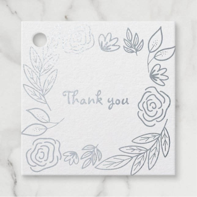 Doodle Floral Merci étiquettes de faveur (Devant)