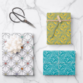 Doodle Floral Yellow Boho Angesagtes modernes Must Geschenkpapier Set