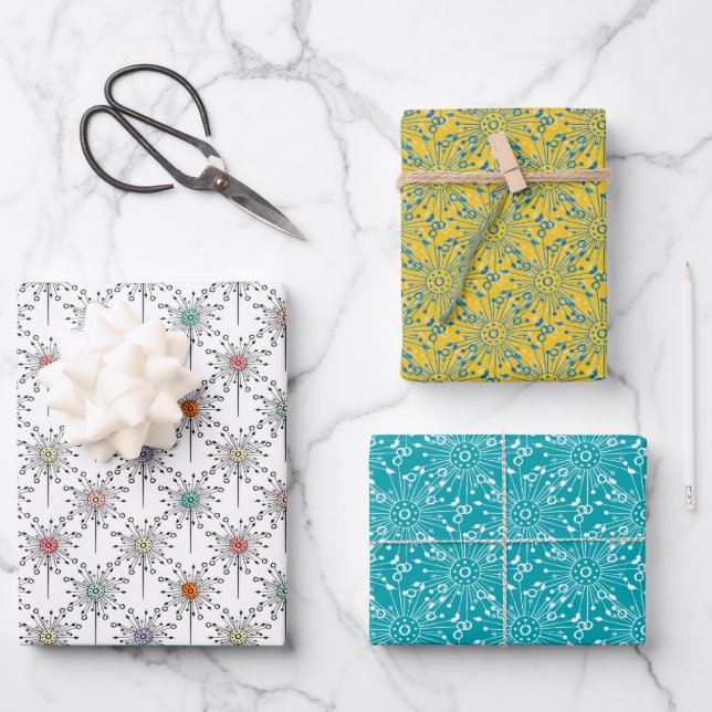 Doodle Floral Yellow Boho Angesagtes modernes Must Geschenkpapier Set (Vorderseite)