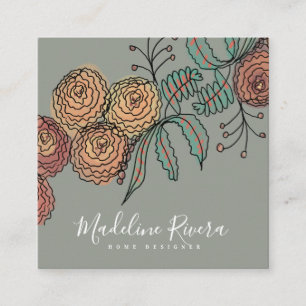 Doodle Florals Wreath Sprigs Greenerenerity Design Quadratische Visitenkarte