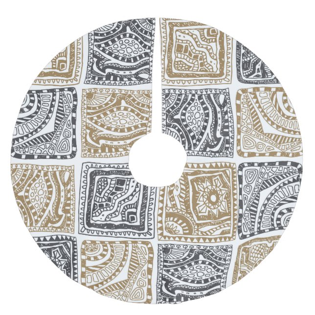 Doodle geometrisches, Vintages abstraktes Muster. Polyester Weihnachtsbaumdecke (Vorderseite)