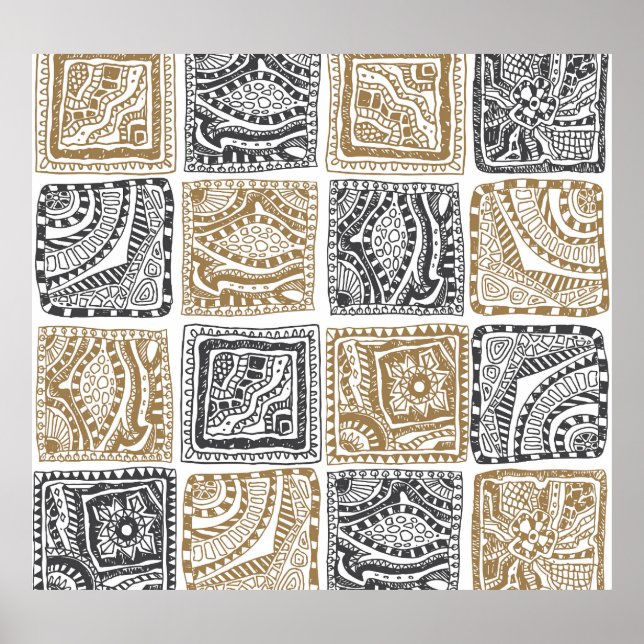 Doodle geometrisches, Vintages abstraktes Muster. Poster (Vorne)