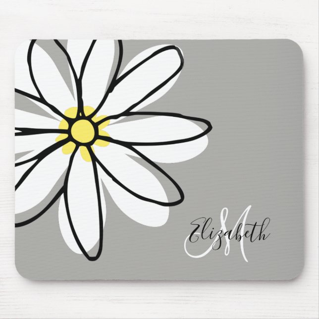 Doodle Gezeichnet Daisy White Monogram Niedlich Mousepad (Vorne)