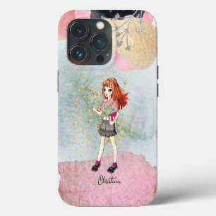 Doodle Girl mit Rothaar Gold-Namen Case-Mate iPhone Hülle