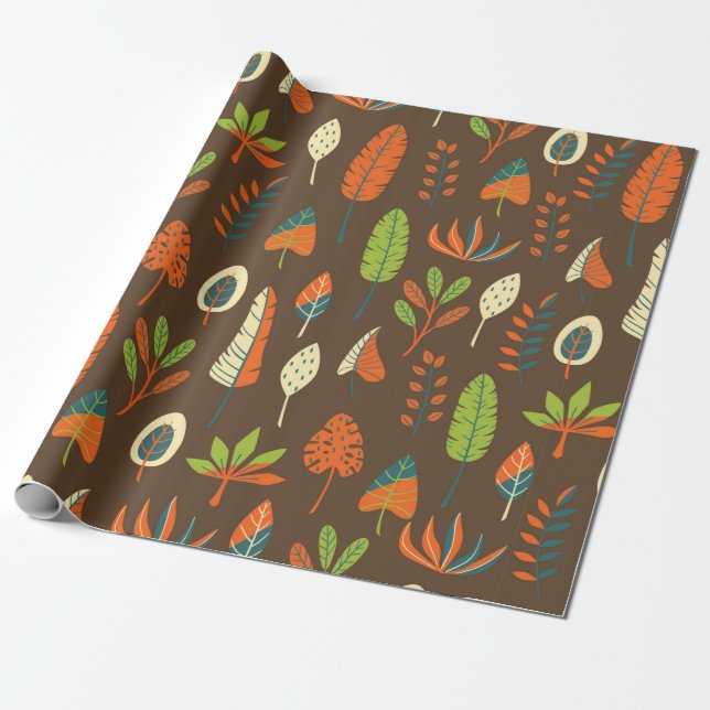 Doodle Hand Drawn Tropical Pattern mit Blätter auf Geschenkpapier (Ungerollt)