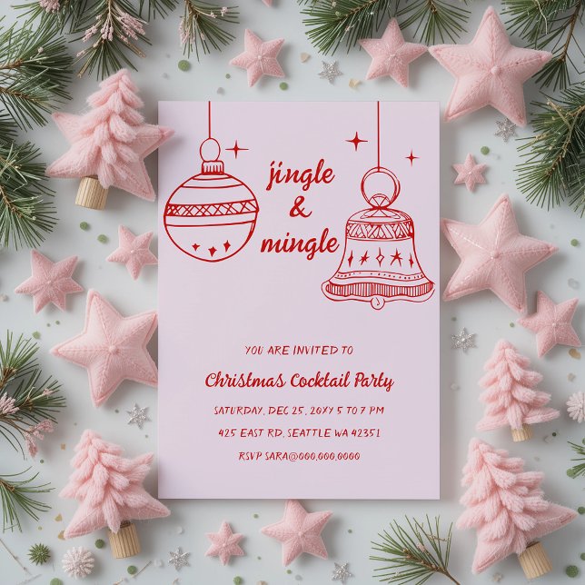 Doodle Hand gezeichnet Rosa Weihnachtsgebäck Party Einladung (Doodle Hand drawn Pink Red Christmas Party Invitation)